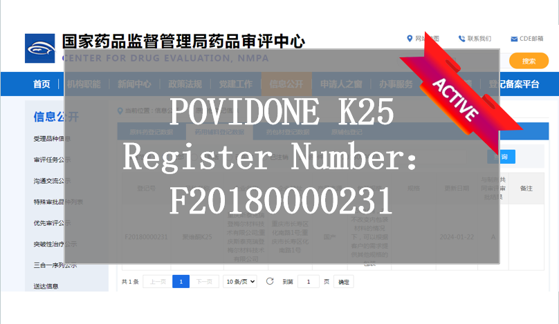 NMPA CDE registration - POVIDONE K25