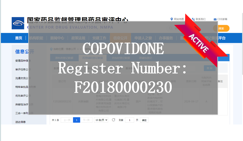 NMPA CDE registration - COPOVIDONE
